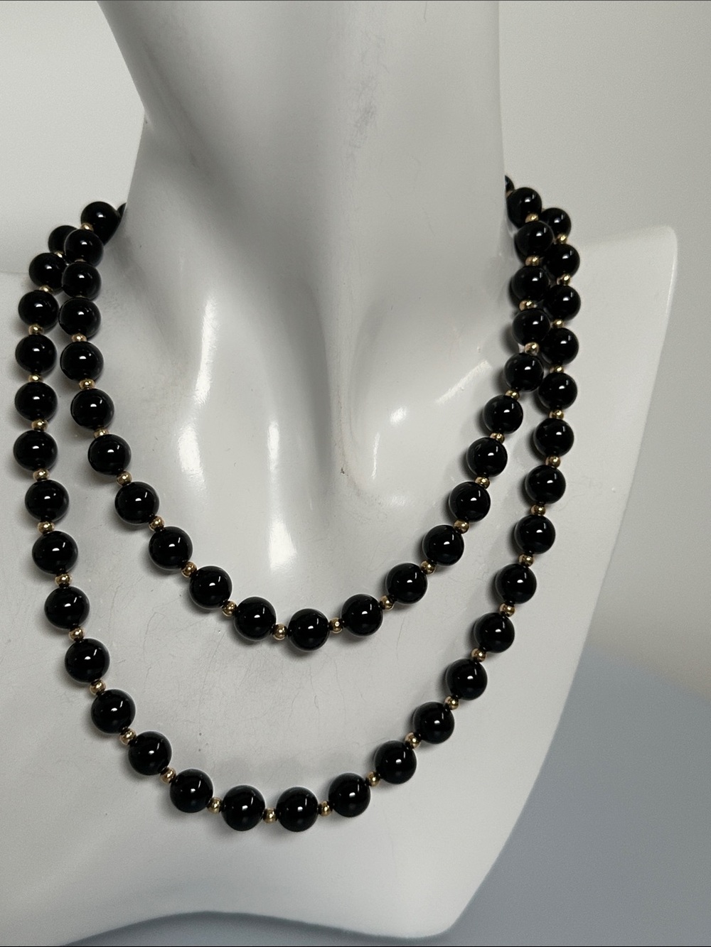 14k real solid Gold ONYX Bead Necklace with Gold Accents